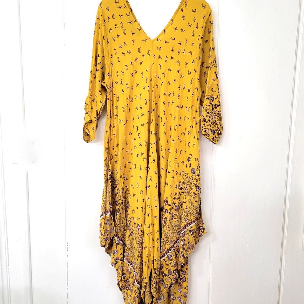 Tolani Collection Mustard Floral Handkerchief Hem Dress - Picture 5 of 5